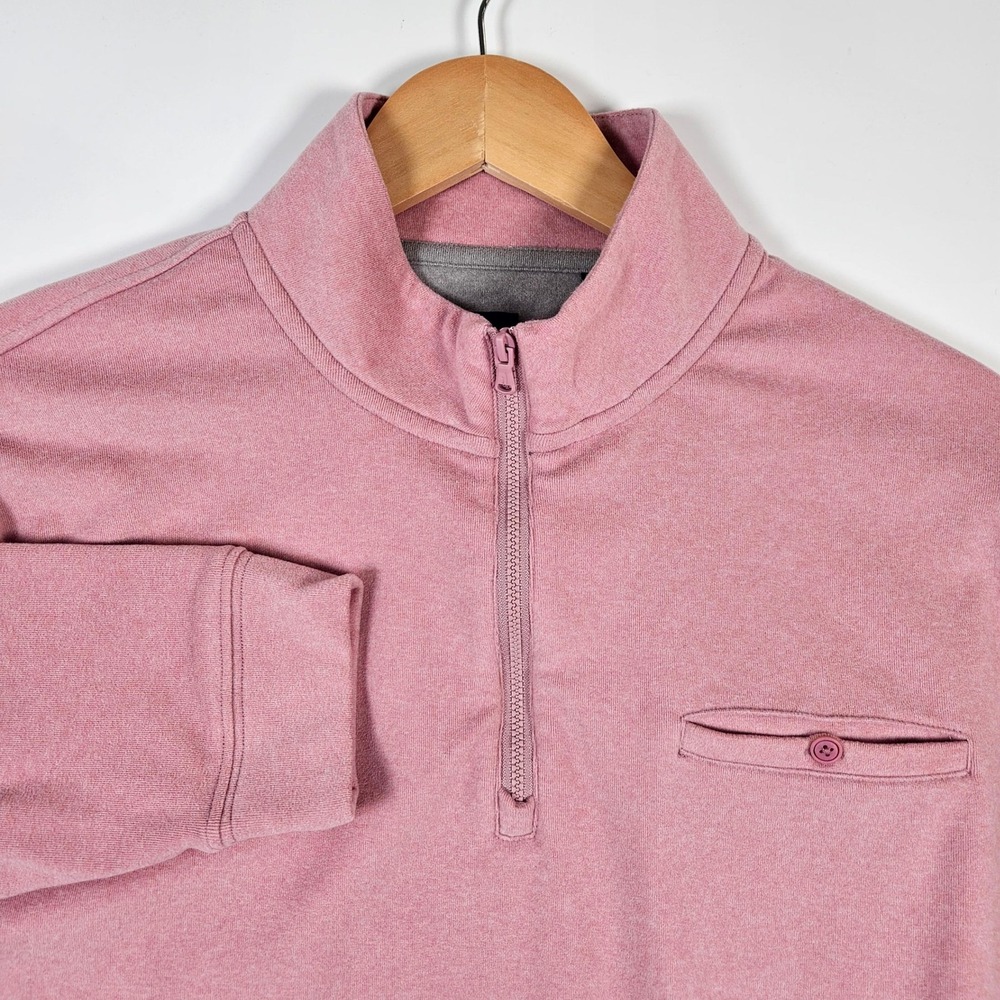 johnnie-O Quarter Zip Pullover Mens Large Pink Heathered Chest Pocket Golf Top
